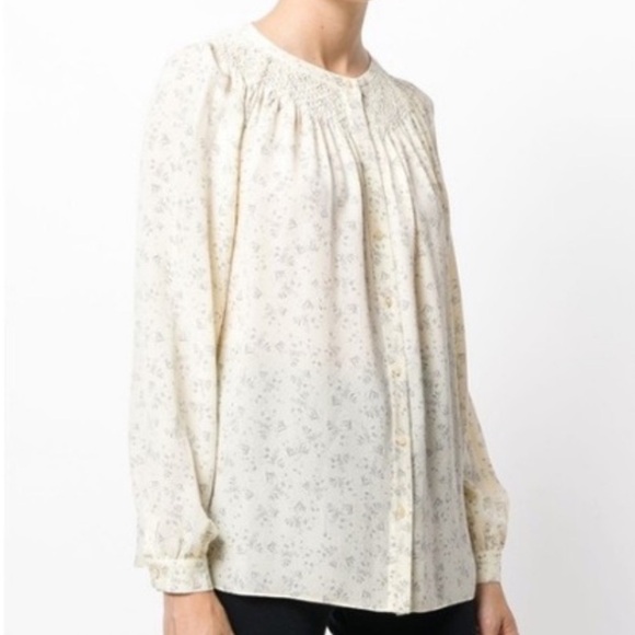 VINCE Yellow Smocked Silk Floral Button Down Blouse Size Medium - Picture 1 of 10